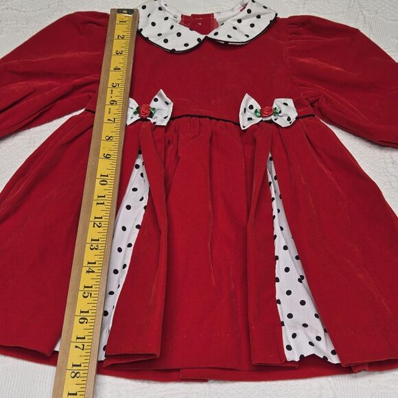 Small Steps Red Velvet Polkadot Bow 80s Party Baby Kid Dress 18 Months Christmas - Picture 7 of 8